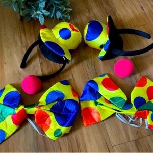 ~Set of (2) Clown Dress Up Headband, Bow Tie & Nose~